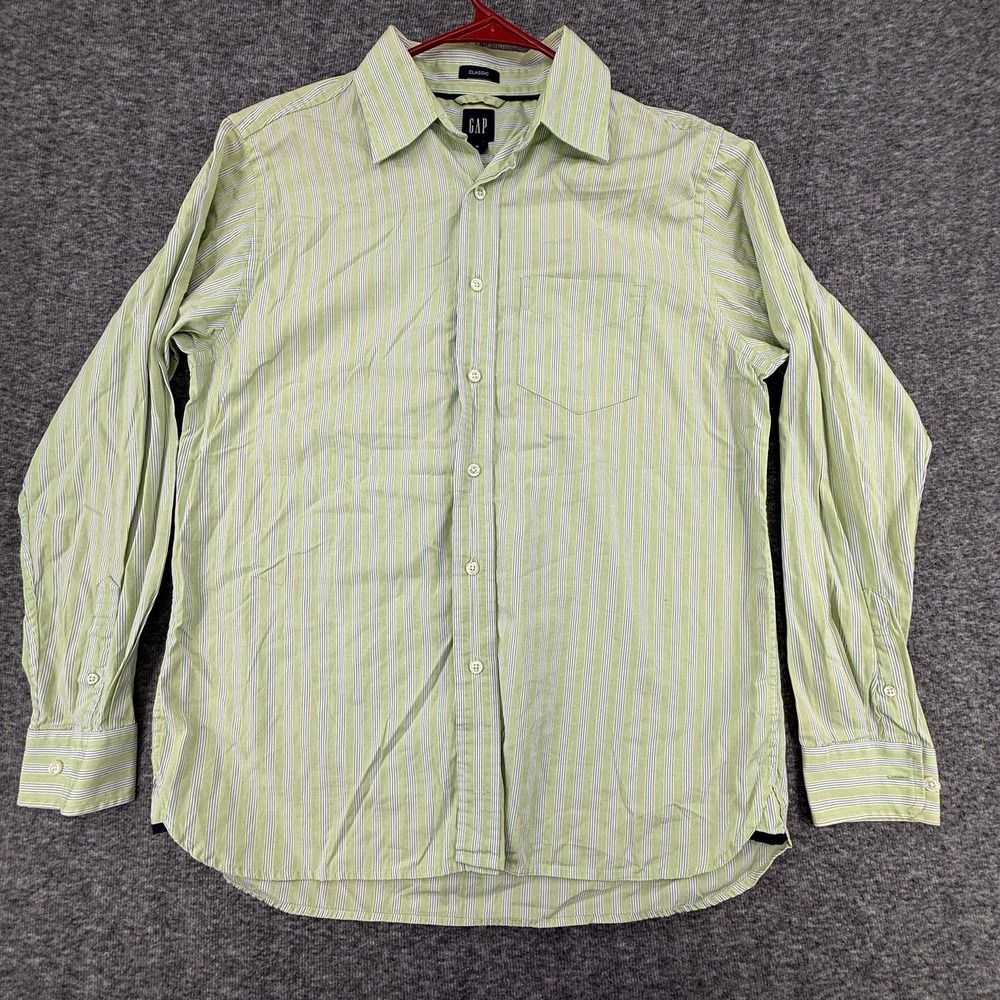 Y2K 2004 Gap Classic Button Up Shirt Mens Medium Green Blue Striped Long Sleeve